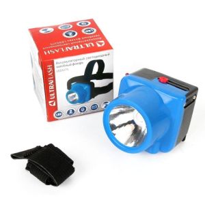 Фонарь аккумуляторный налобный LED5375 LED 0.4Вт 2 режима 220В пластик. голуб. (бокс) Ultraflash 14252